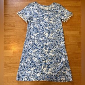 Lilly Pulitzer Lissie dress fox pompom short sleeve cotton blue white small